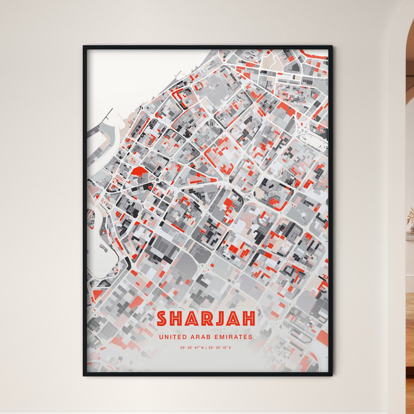 Colorful SHARJAH UNITED ARAB EMIRATES Fine Art Map Modern