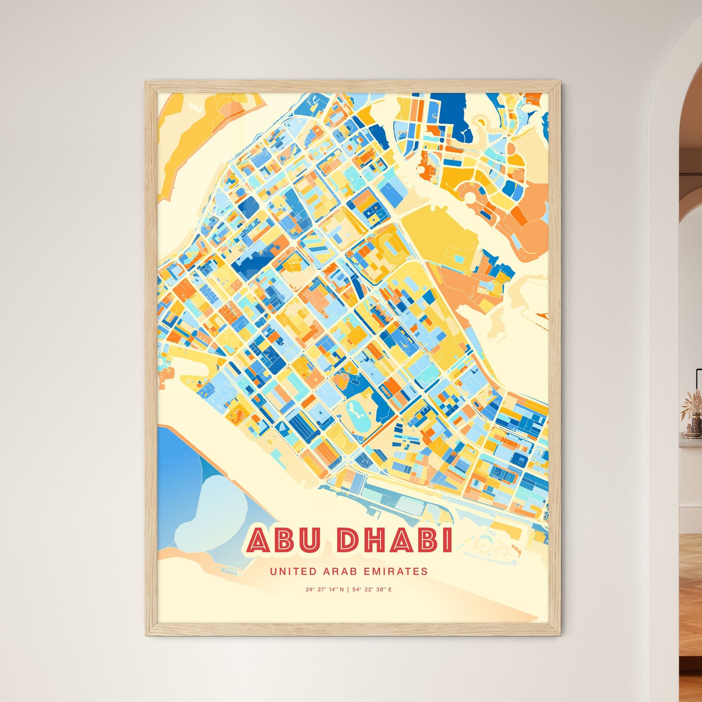 Colorful Abu Dhabi Uae Blue And Orange Map Print Fine Art Map Blue Orange