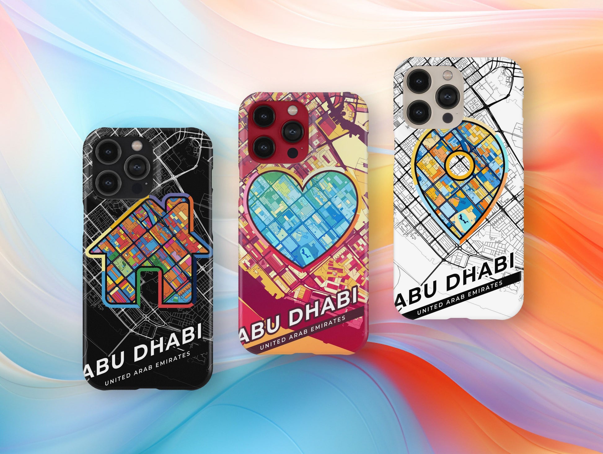 Abu Dhabi United Arab Emirates slim phone case with colorful icon. Birthday, wedding or housewarming gift. Couple match cases.