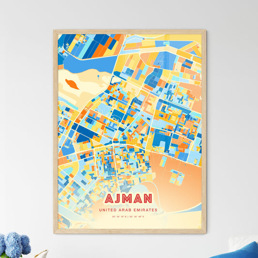 Colorful AJMAN UNITED ARAB EMIRATES Fine Art Map Blue Orange