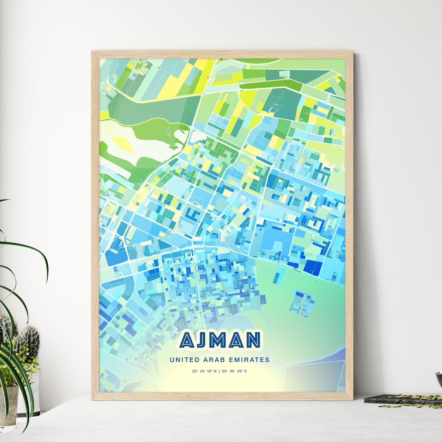 Colorful AJMAN UNITED ARAB EMIRATES Fine Art Map Cool Blue