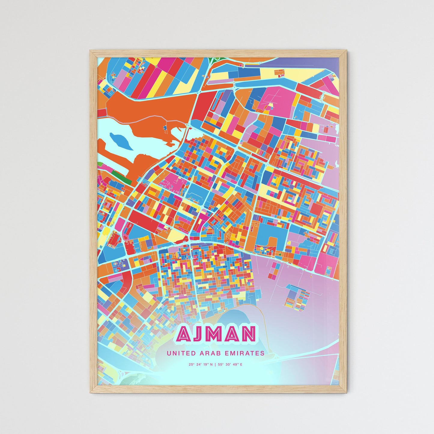 Colorful AJMAN UNITED ARAB EMIRATES Fine Art Map Crazy Colors