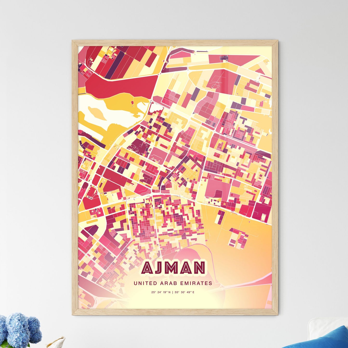 Colorful AJMAN UNITED ARAB EMIRATES Fine Art Map Hot Red