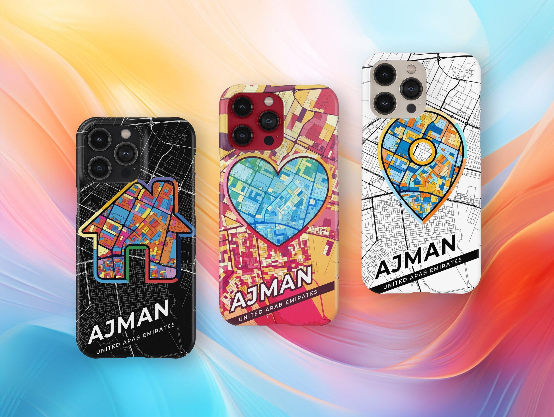 Ajman United Arab Emirates slim phone case with colorful icon. Birthday, wedding or housewarming gift. Couple match cases.