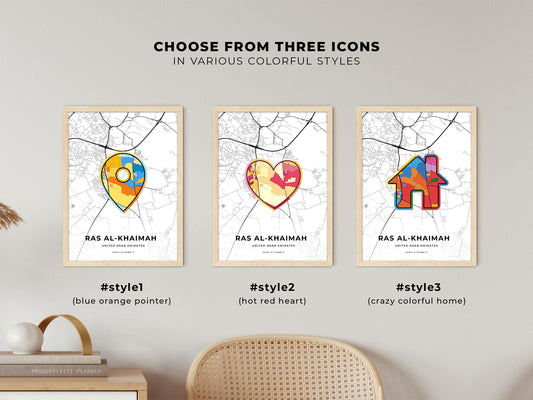 Ras Al-Khaimah United Arab Emirates maps with colorful icons