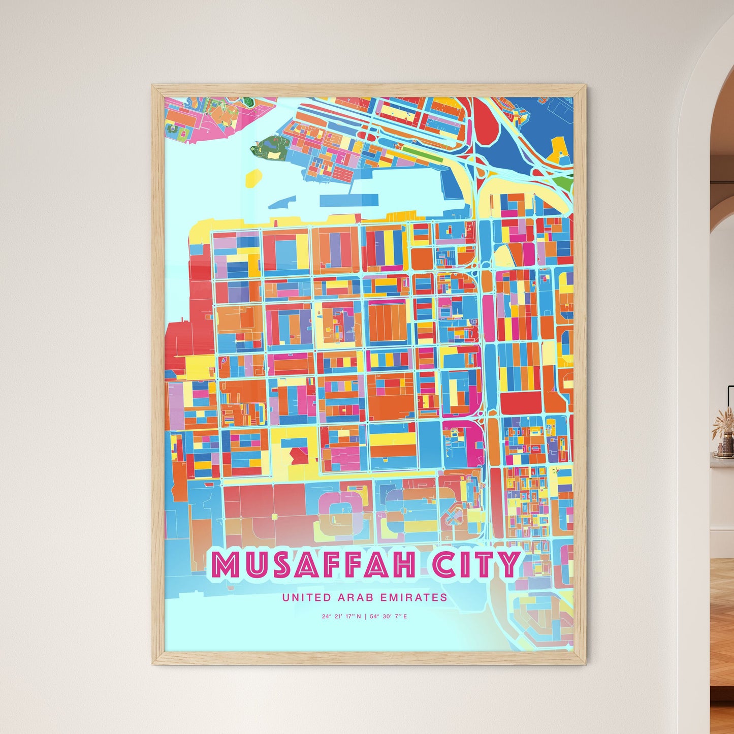 Colorful MUSAFFAH CITY UNITED ARAB EMIRATES Fine Art Map Crazy Colors