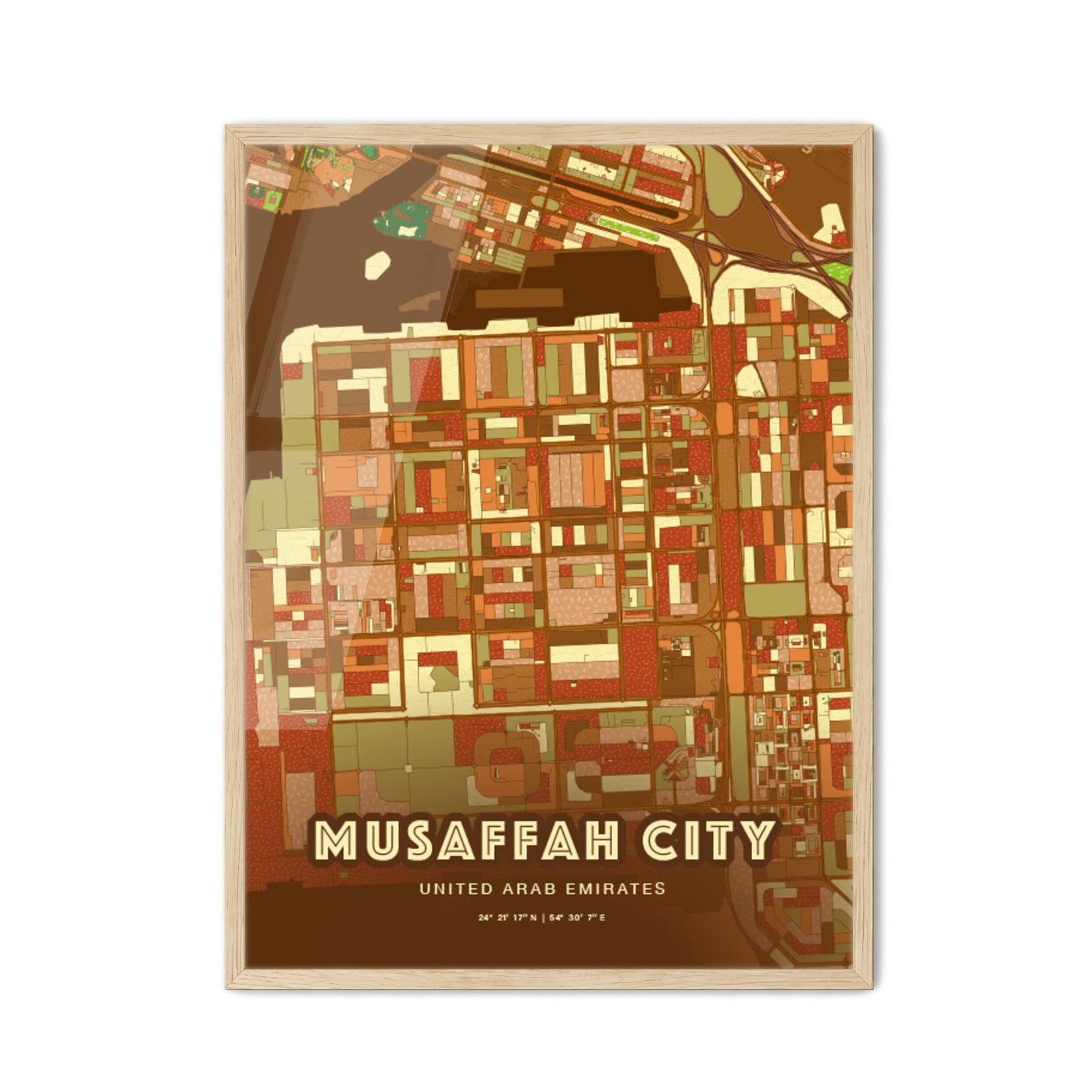 Colorful MUSAFFAH CITY UNITED ARAB EMIRATES Fine Art Map Farmhouse