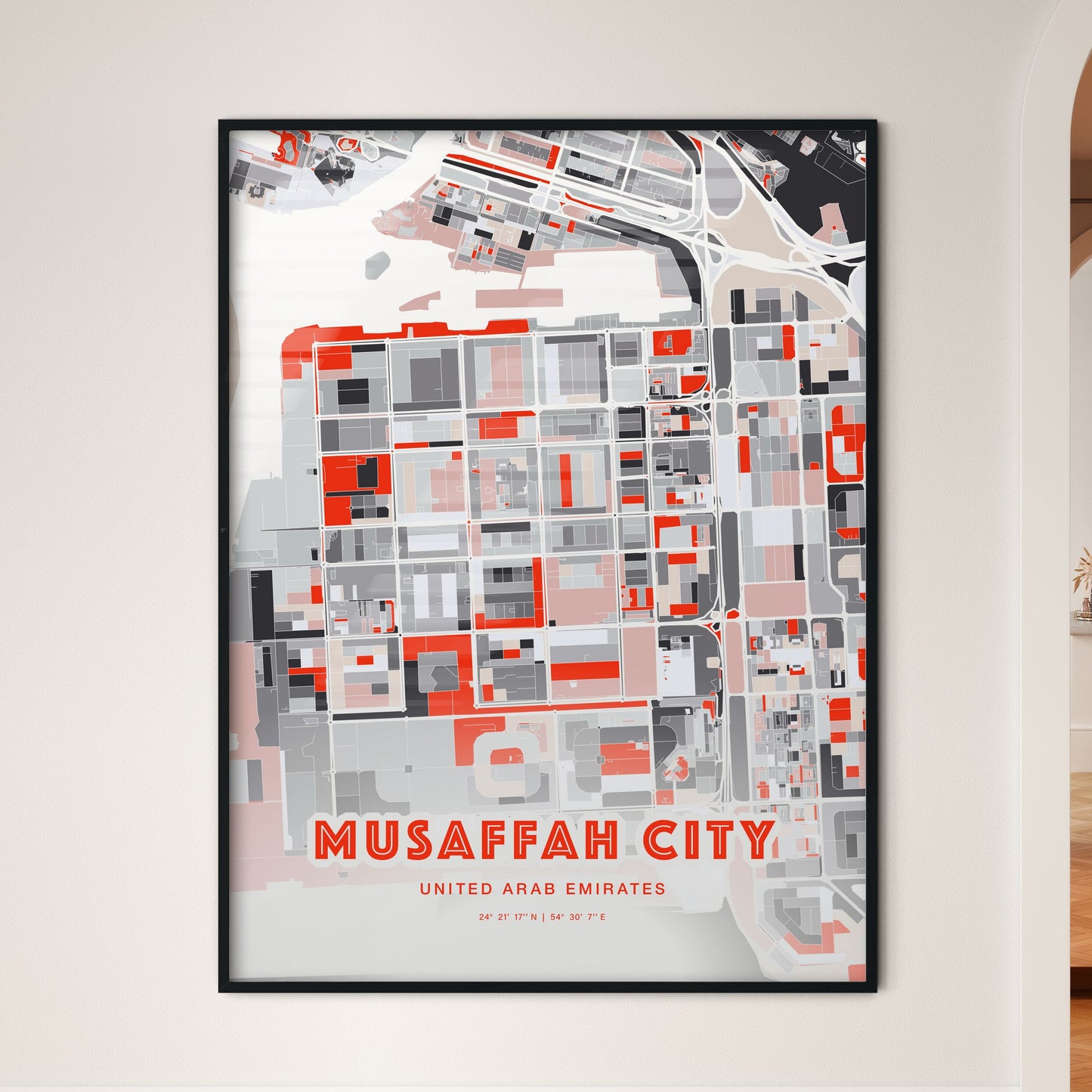 Colorful MUSAFFAH CITY UNITED ARAB EMIRATES Fine Art Map Modern