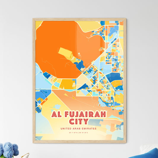 Colorful AL FUJAIRAH CITY UNITED ARAB EMIRATES Fine Art Map Blue Orange