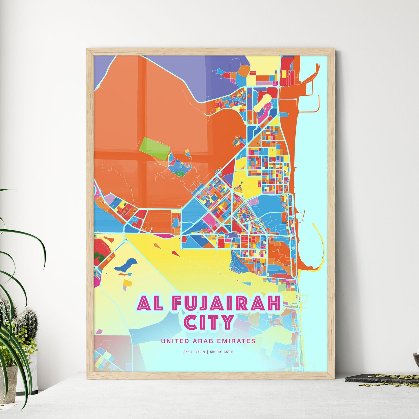 Colorful AL FUJAIRAH CITY UNITED ARAB EMIRATES Fine Art Map Crazy Colors