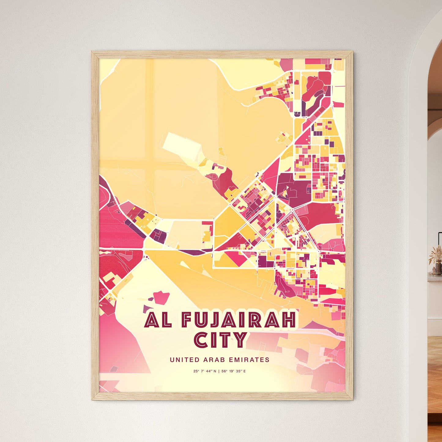 Colorful AL FUJAIRAH CITY UNITED ARAB EMIRATES Fine Art Map Hot Red
