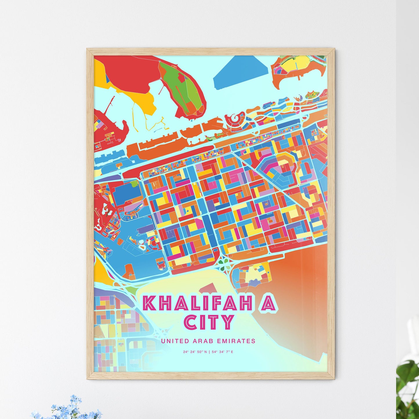 Colorful KHALIFAH A CITY UNITED ARAB EMIRATES Fine Art Map Crazy Colors