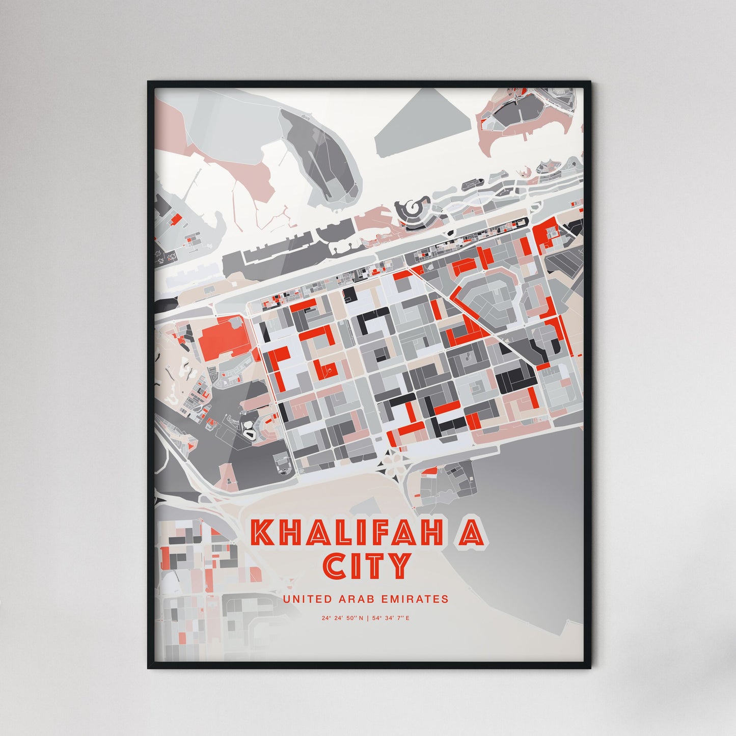 Colorful KHALIFAH A CITY UNITED ARAB EMIRATES Fine Art Map Modern