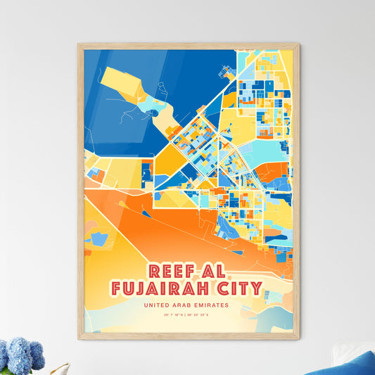 Colorful REEF AL FUJAIRAH CITY UNITED ARAB EMIRATES Fine Art Map Blue Orange