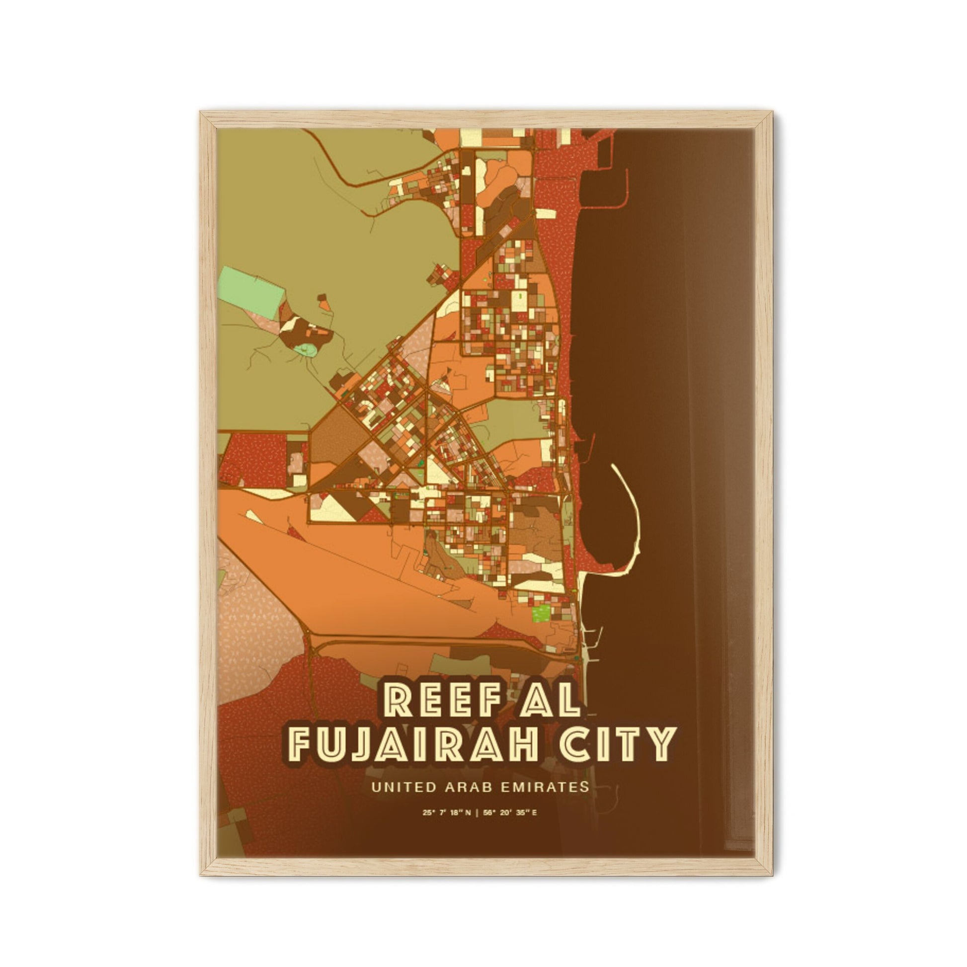 Colorful REEF AL FUJAIRAH CITY UNITED ARAB EMIRATES Fine Art Map Farmhouse