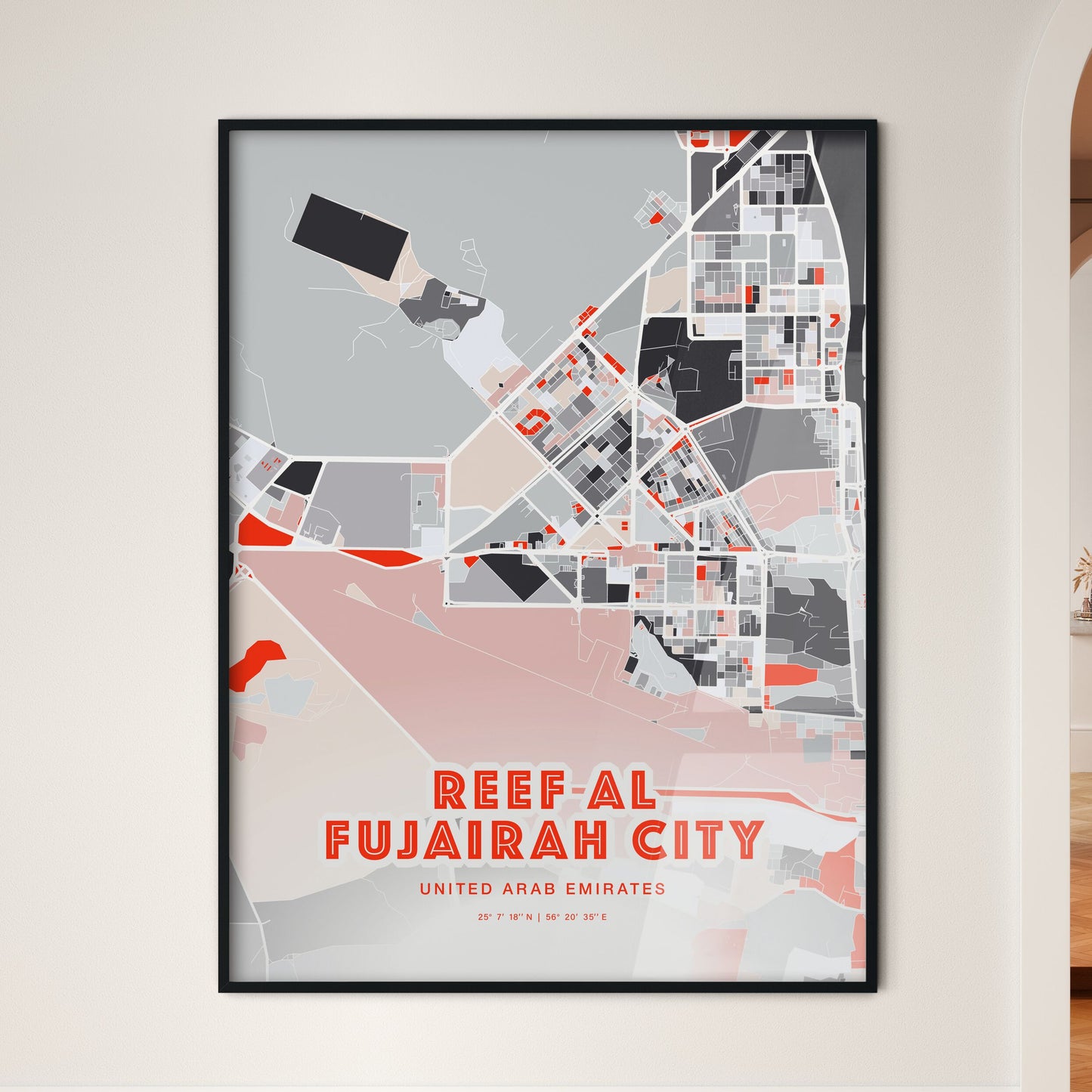 Colorful REEF AL FUJAIRAH CITY UNITED ARAB EMIRATES Fine Art Map Modern