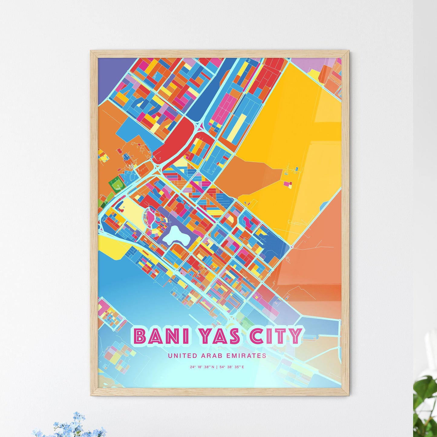 Colorful BANI YAS CITY UNITED ARAB EMIRATES Fine Art Map Crazy Colors