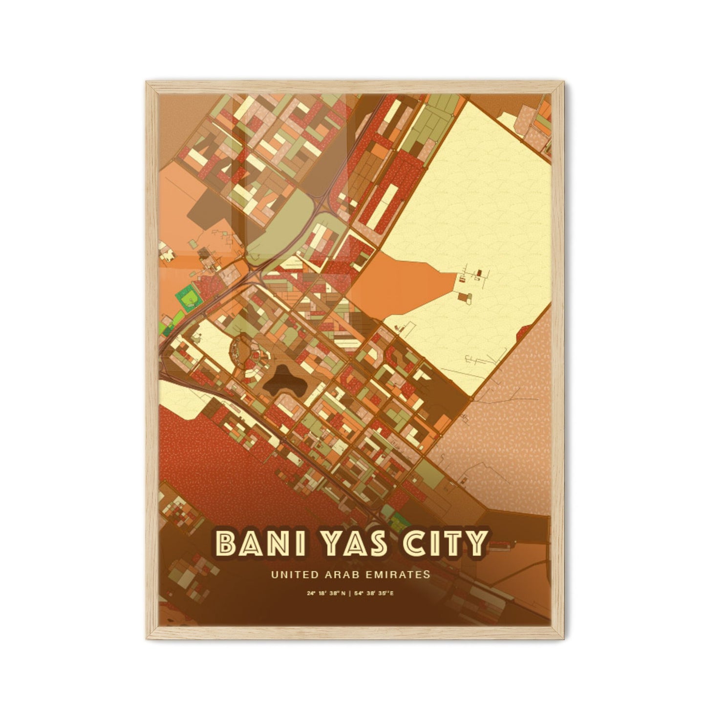 Colorful BANI YAS CITY UNITED ARAB EMIRATES Fine Art Map Farmhouse