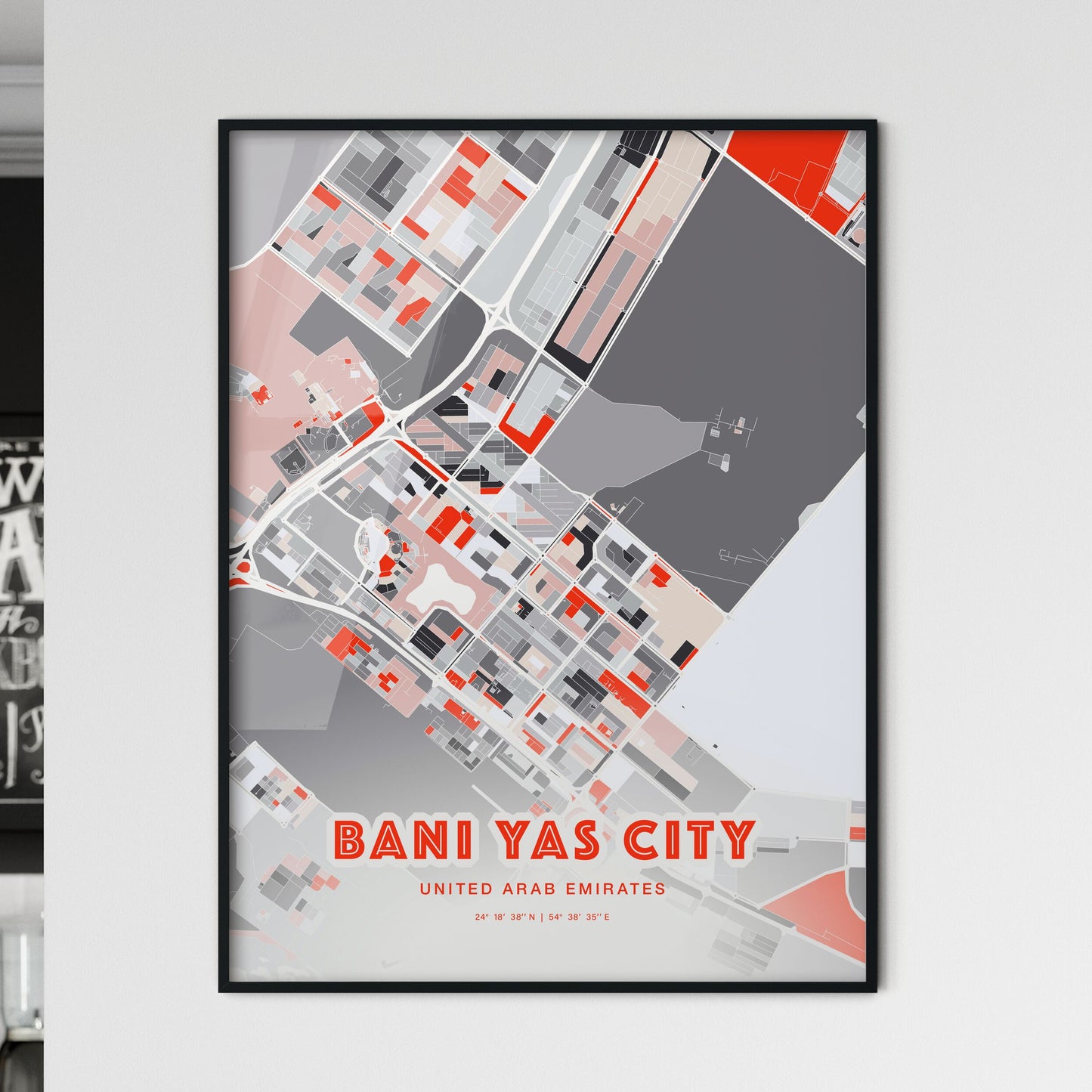 Colorful BANI YAS CITY UNITED ARAB EMIRATES Fine Art Map Modern