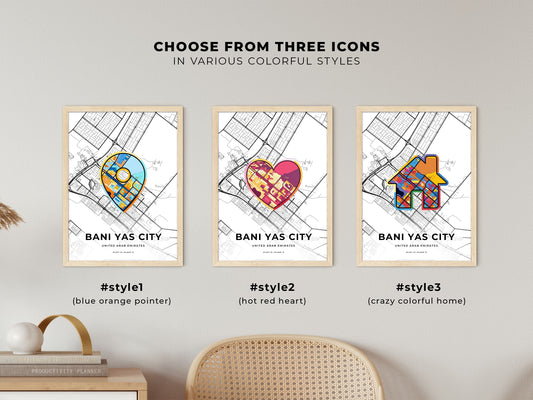 Bani Yas City United Arab Emirates maps with colorful icons