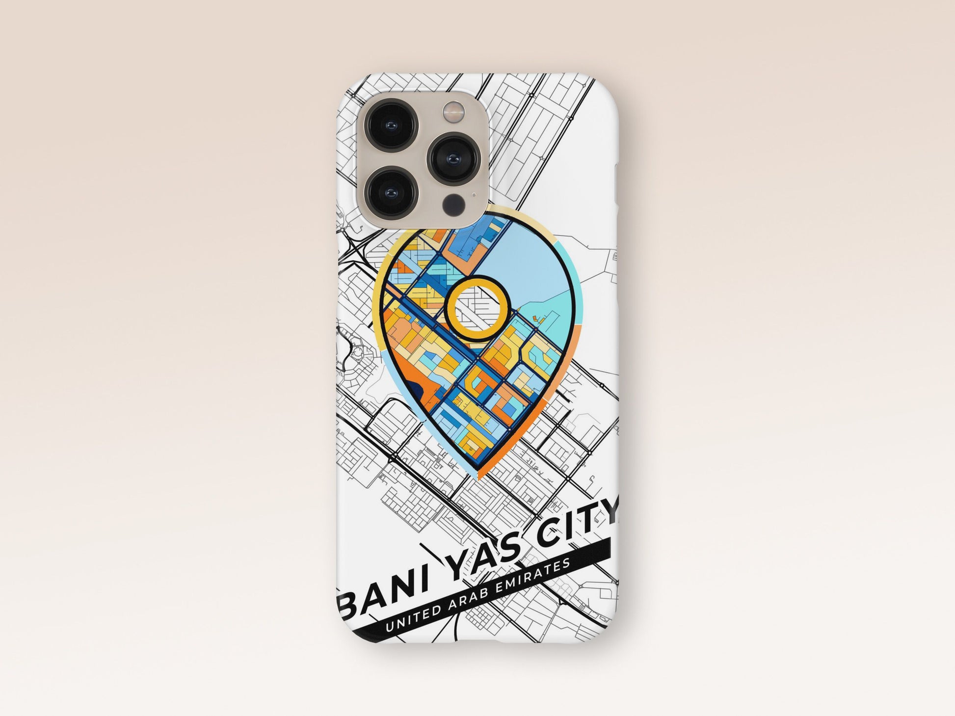 Bani Yas City United Arab Emirates slim phone case with colorful icon. Birthday, wedding or housewarming gift. Couple match cases. 1