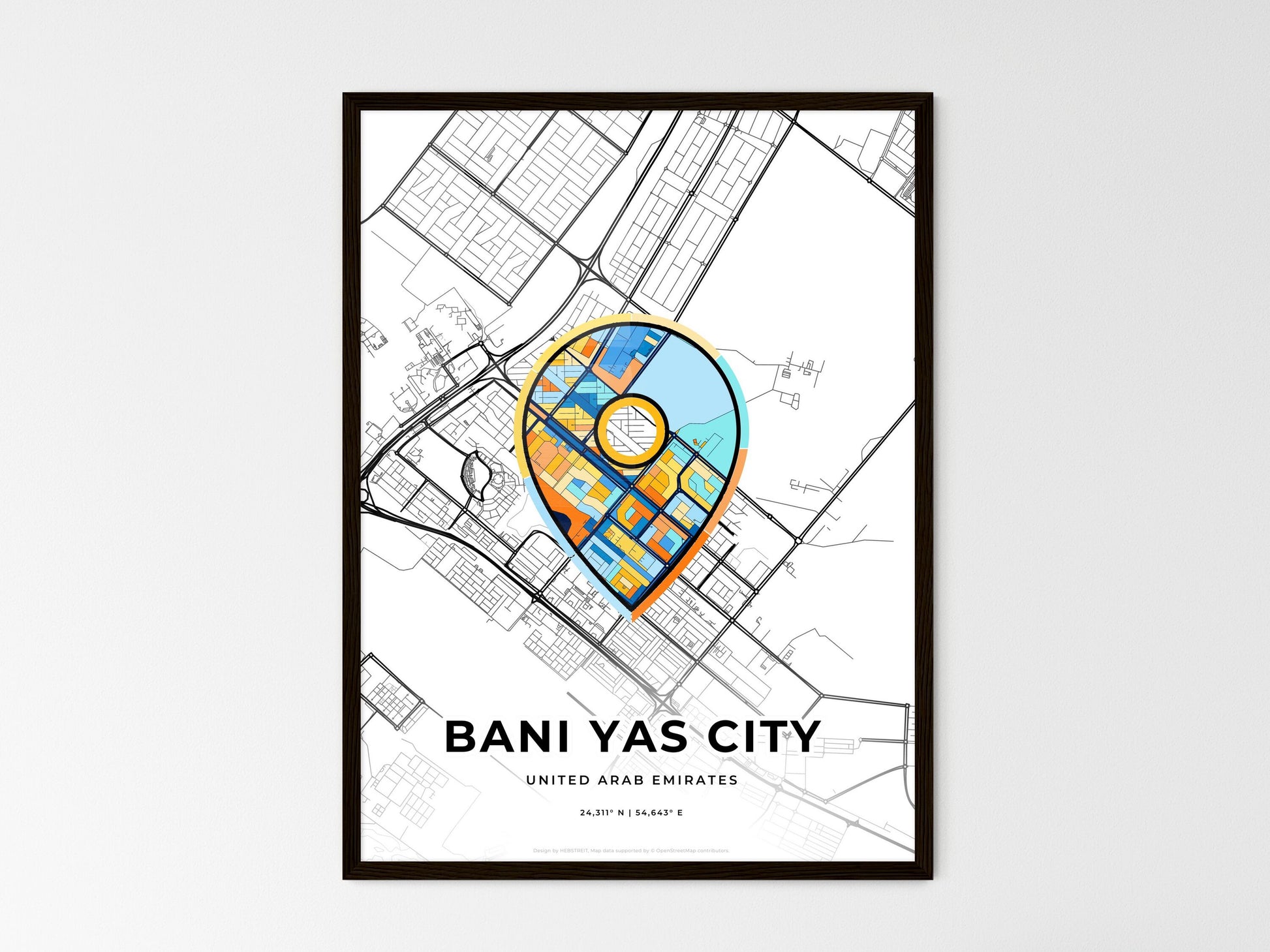 BANI YAS CITY UNITED ARAB EMIRATES minimal art map with a colorful icon. Where it all began, Couple map gift. Style 1