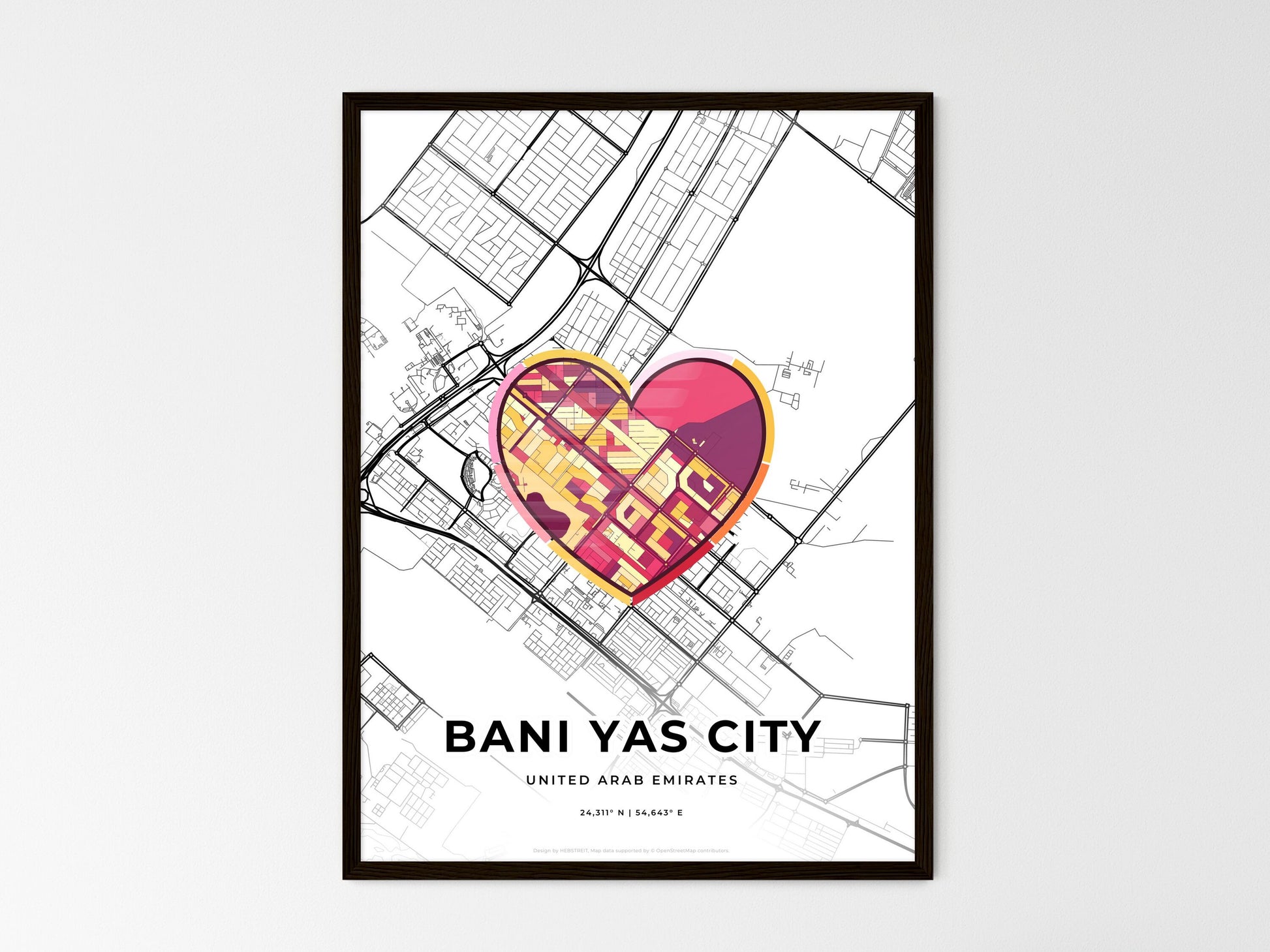 BANI YAS CITY UNITED ARAB EMIRATES minimal art map with a colorful icon. Where it all began, Couple map gift. Style 2