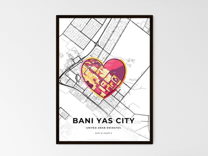 BANI YAS CITY UNITED ARAB EMIRATES minimal art map with a colorful icon. Where it all began, Couple map gift. Style 2