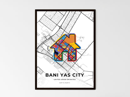 BANI YAS CITY UNITED ARAB EMIRATES minimal art map with a colorful icon. Where it all began, Couple map gift. Style 3