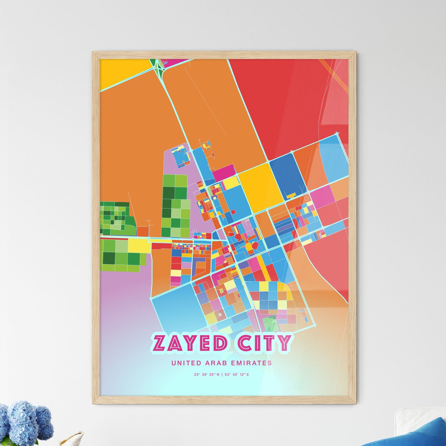 Colorful ZAYED CITY UNITED ARAB EMIRATES Fine Art Map Crazy Colors