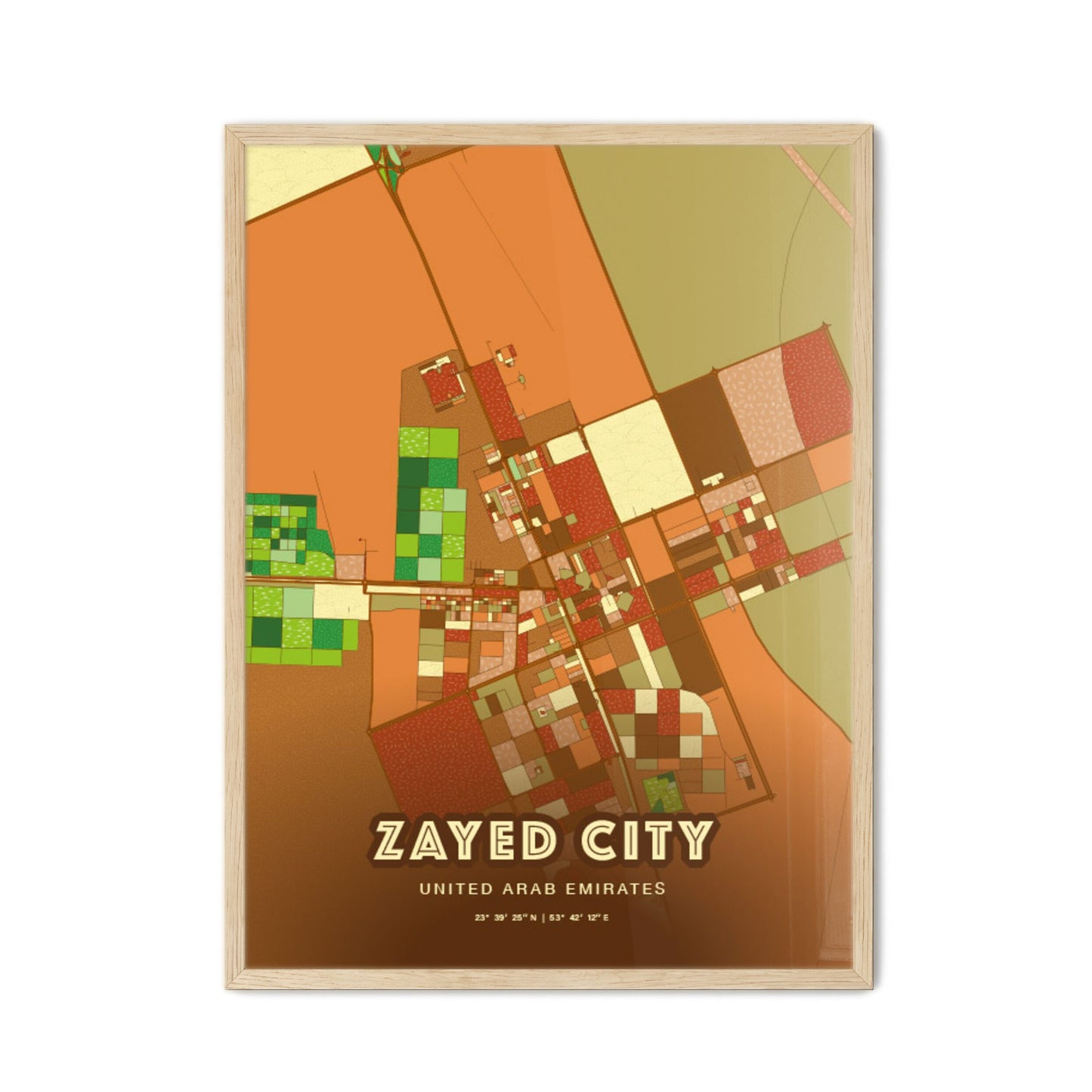 Colorful ZAYED CITY UNITED ARAB EMIRATES Fine Art Map Farmhouse