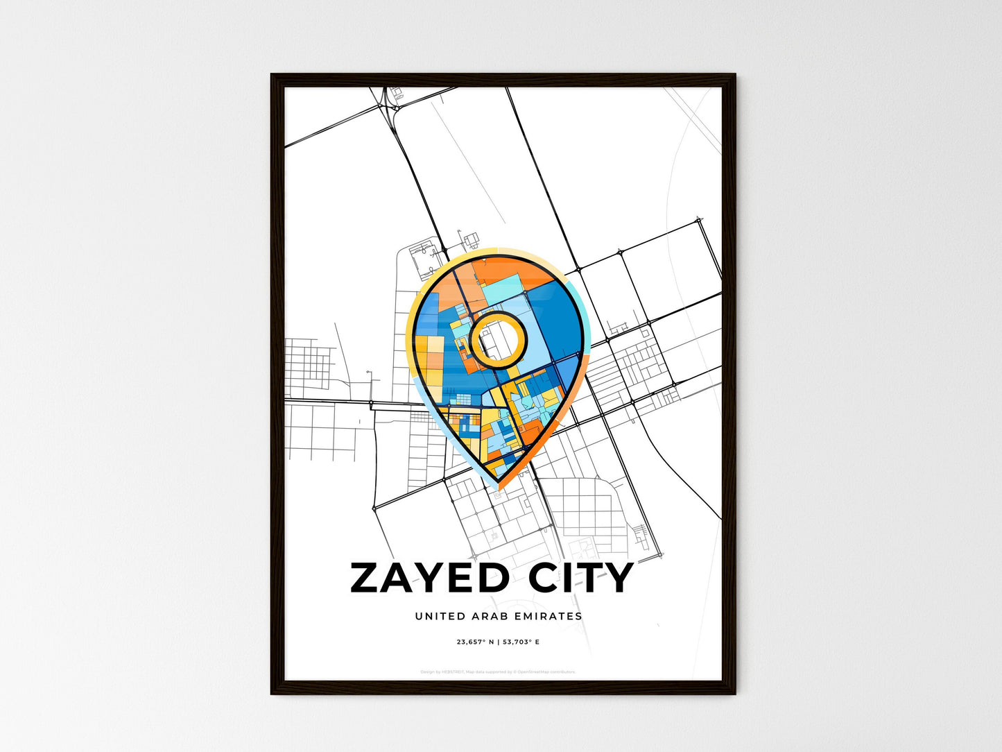 Zayed City United Arab Emirates wedding art map with pointer icon
