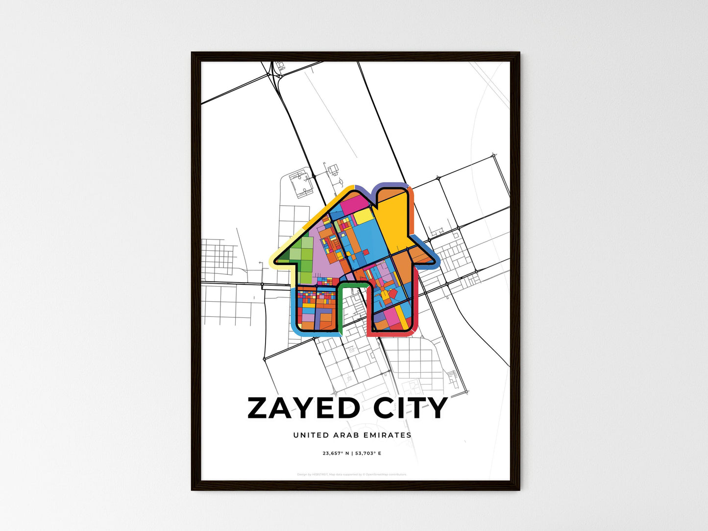 Zayed City United Arab Emirates wedding art map with home icon