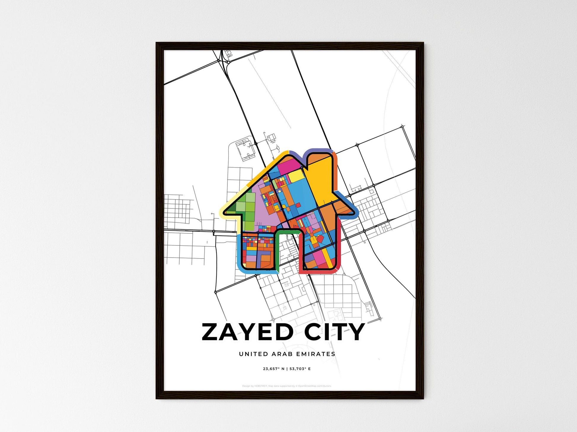 Zayed City United Arab Emirates wedding art map with home icon