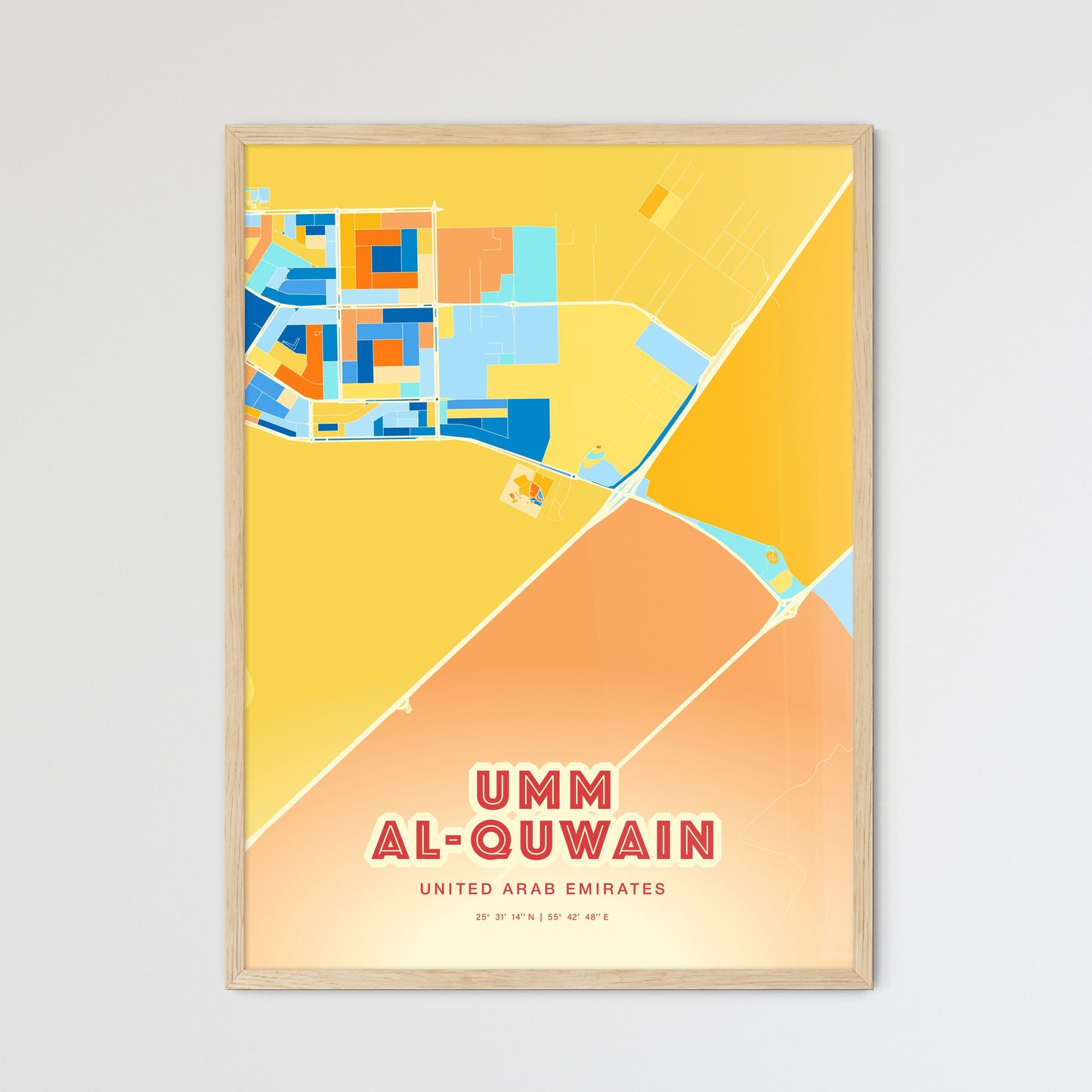 Colorful UMM AL-QUWAIN UNITED ARAB EMIRATES Fine Art Map Blue Orange