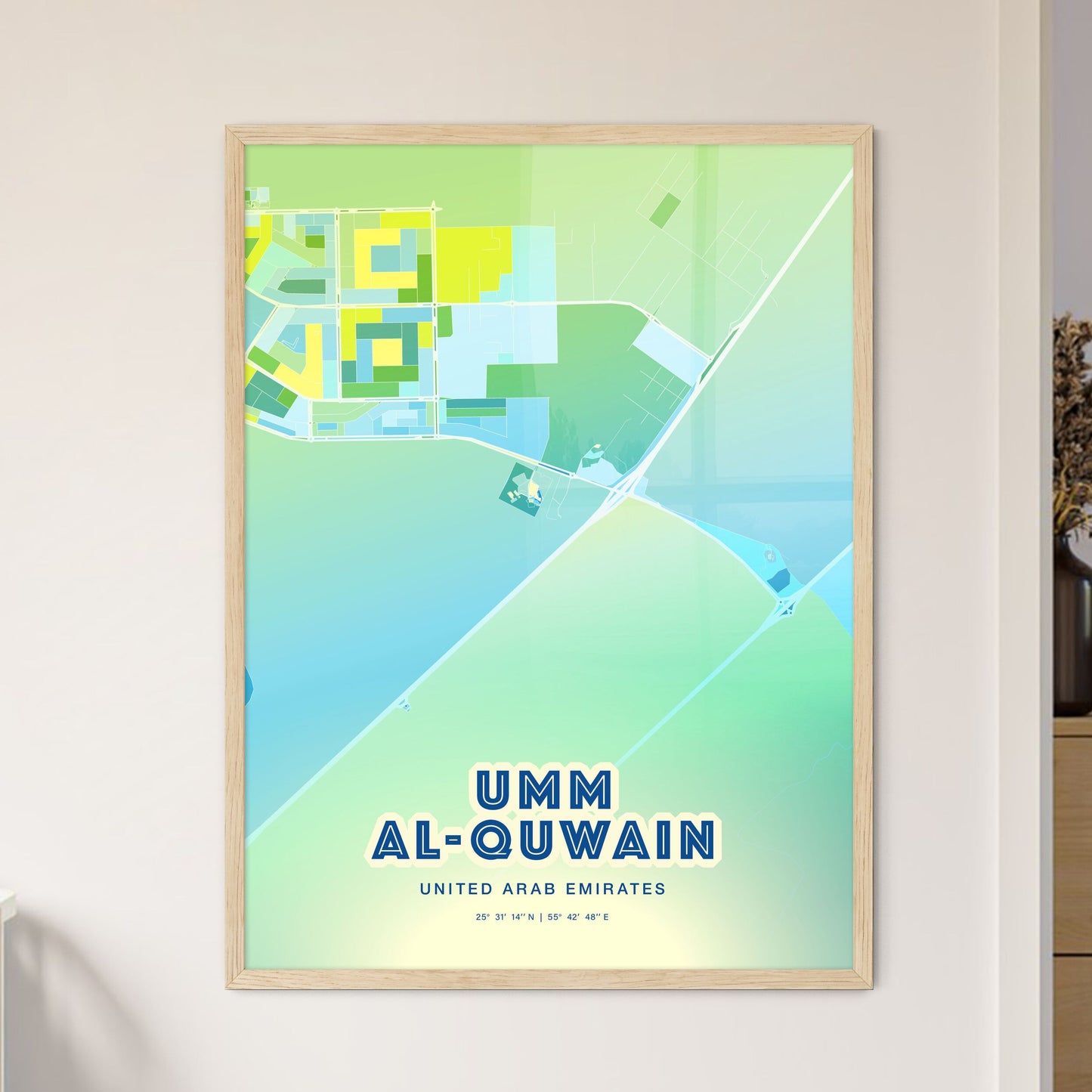 Colorful UMM AL-QUWAIN UNITED ARAB EMIRATES Fine Art Map Cool Blue
