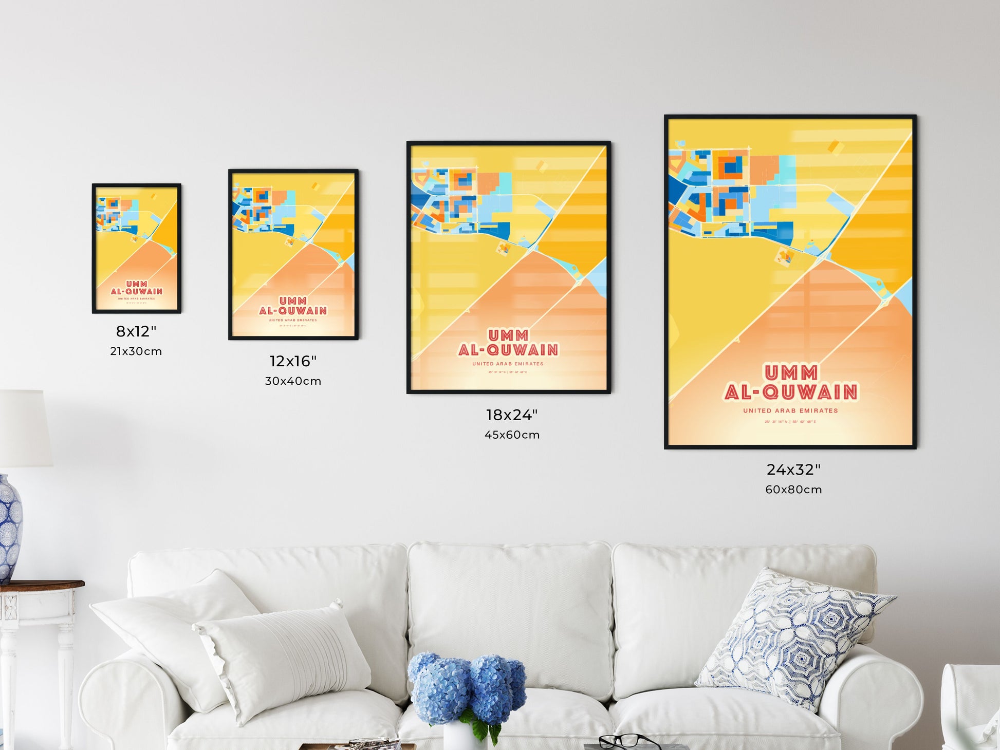 Colorful UMM AL-QUWAIN UNITED ARAB EMIRATES Fine Art Map Blue Orange