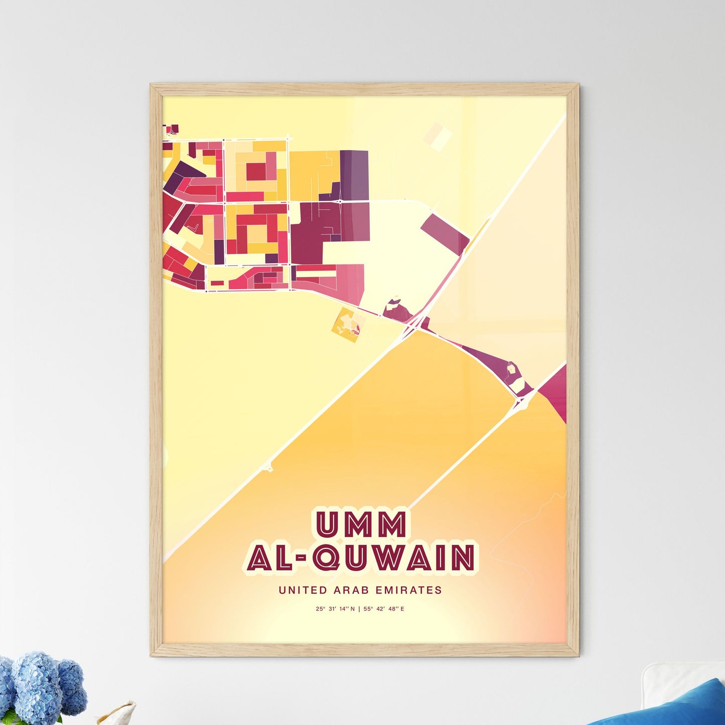 Colorful UMM AL-QUWAIN UNITED ARAB EMIRATES Fine Art Map Hot Red