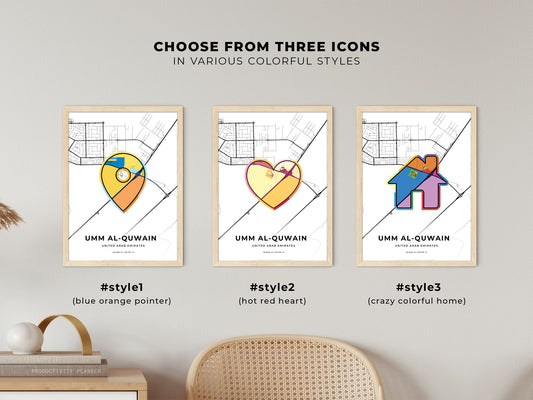 Umm Al-Quwain United Arab Emirates maps with colorful icons