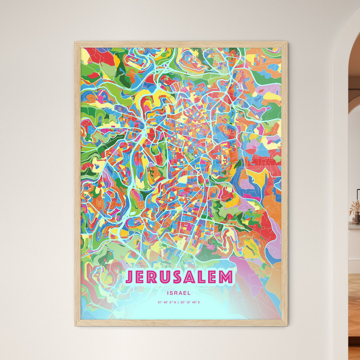 Colorful JERUSALEM ISRAEL Fine Art Map Crazy Colors