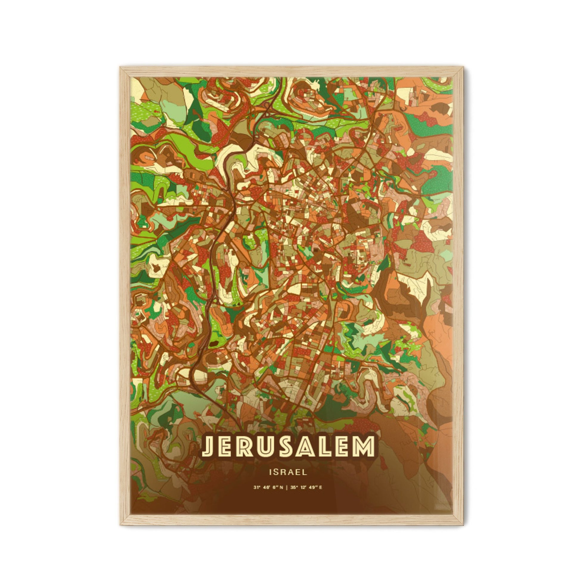 Colorful JERUSALEM ISRAEL Fine Art Map Farmhouse