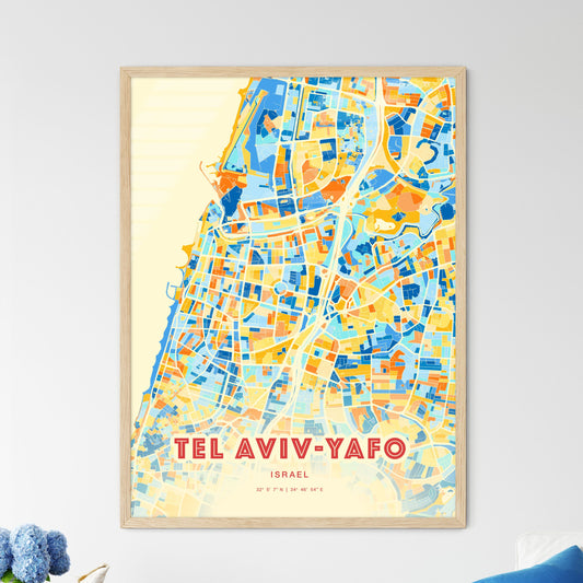 Colorful Tel Aviv-Yafo Israel Fine Art Map Blue Orange