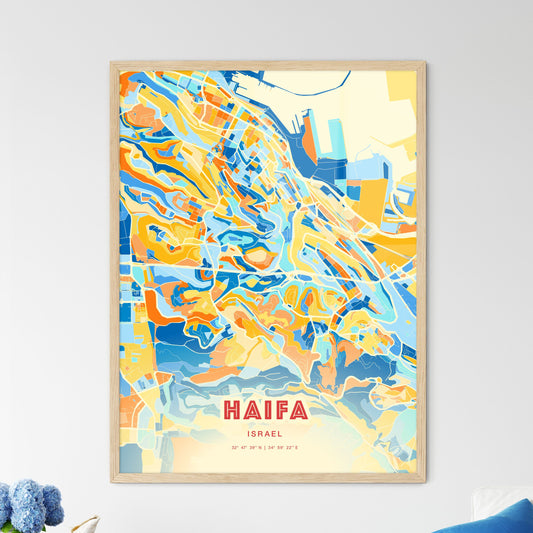 Colorful Haifa Israel Fine Art Map Blue Orange