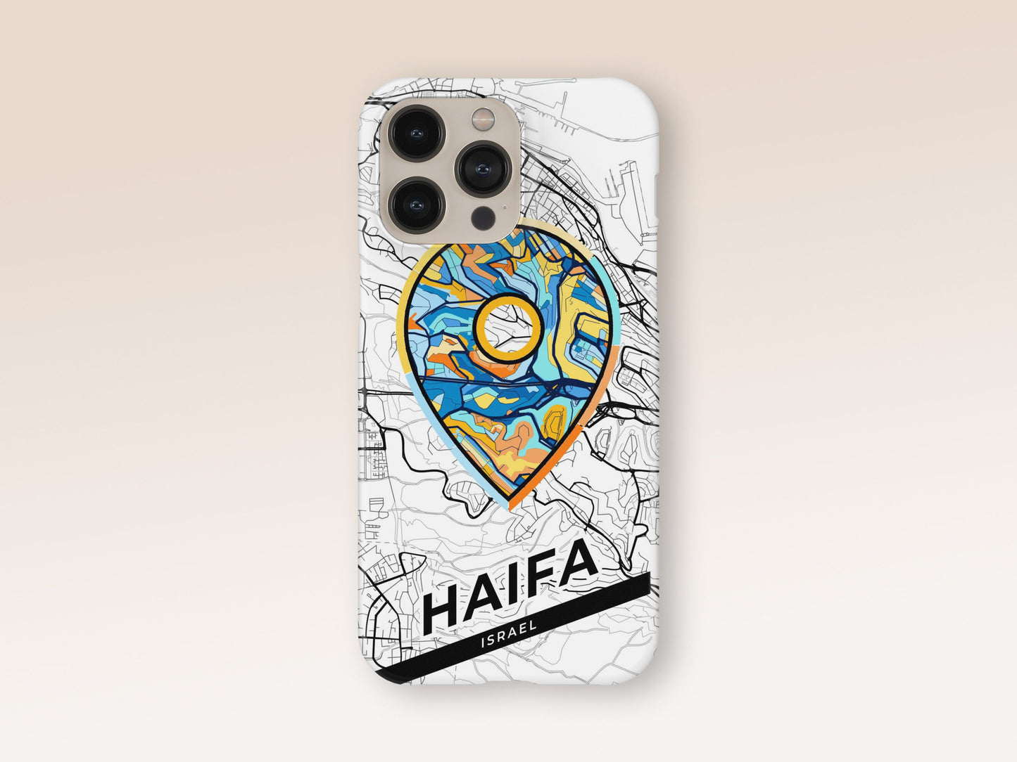 Haifa Israel slim phone case with colorful icon. Birthday, wedding or housewarming gift. Couple match cases. 1