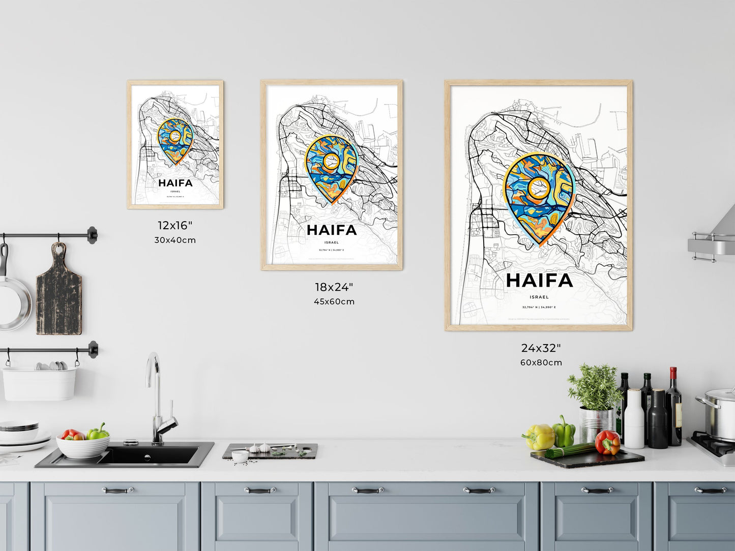 Haifa Israel art map size chart