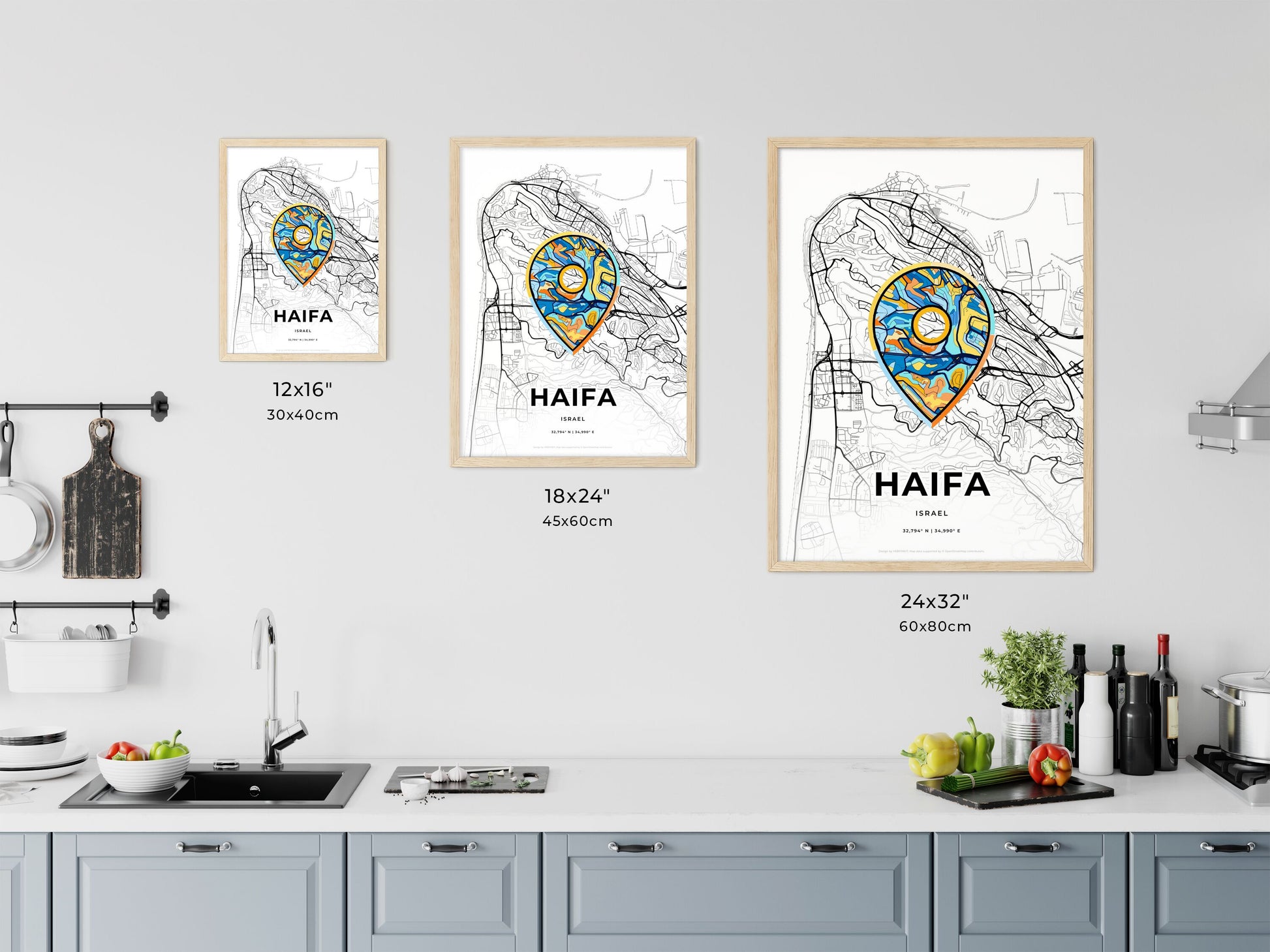 Haifa Israel art map size chart