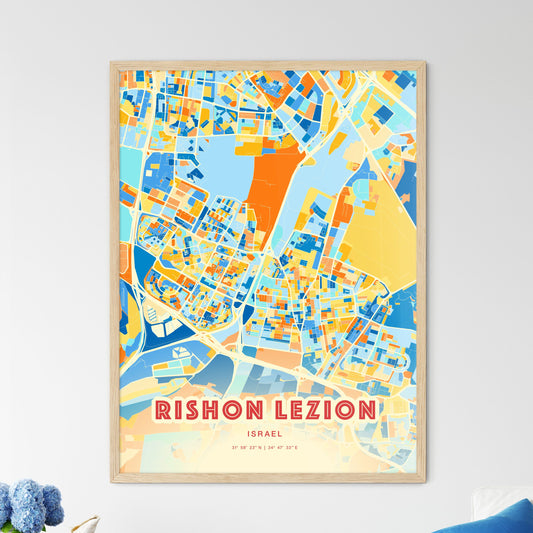Colorful RISHON LEZION ISRAEL Fine Art Map Blue Orange