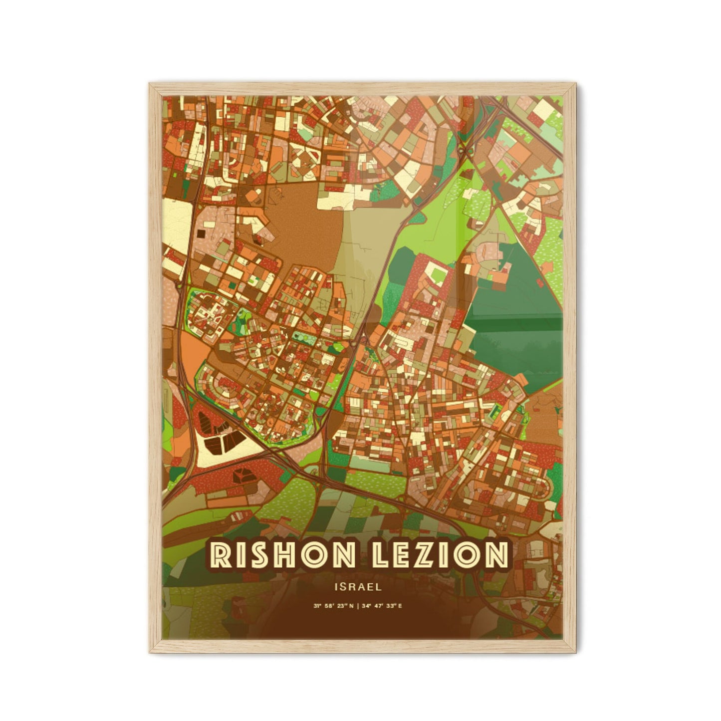Colorful RISHON LEZION ISRAEL Fine Art Map Farmhouse