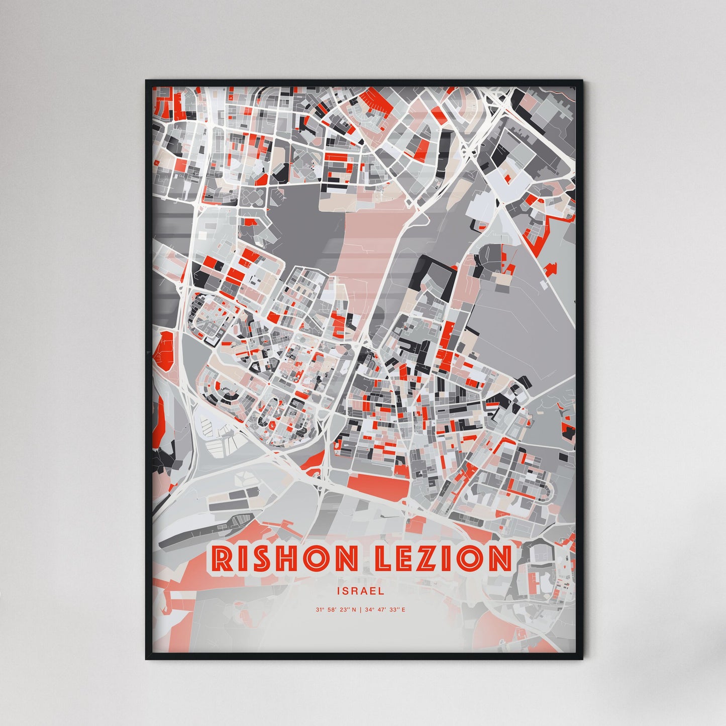 Colorful RISHON LEZION ISRAEL Fine Art Map Modern