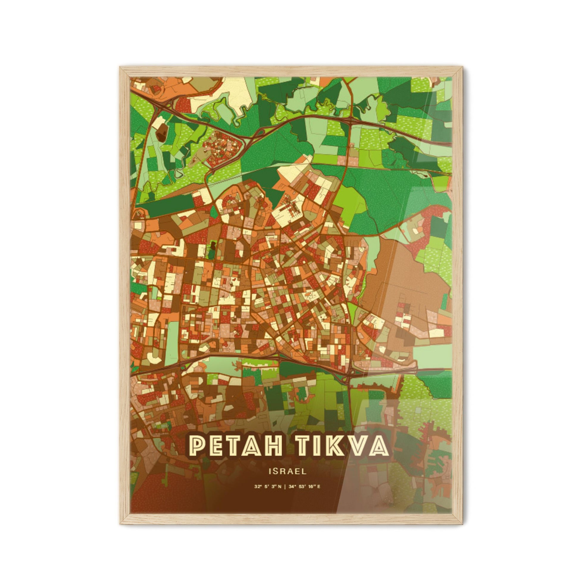 Colorful PETAH TIKVA ISRAEL Fine Art Map Farmhouse